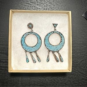 925 Native American vintage Sterling silver, turquoise dangle pierced earrings